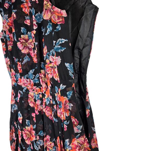 Halogen Pleated Black‎ Floral Dress 8 - Picture 4 of 9